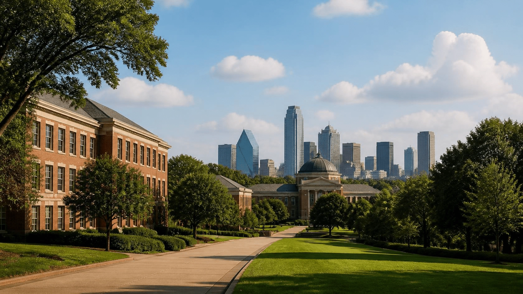 Dallas campus brick buildings and greens illustrating Baylor ABSN prerequisites for Distance ABSN and FastBacc planning