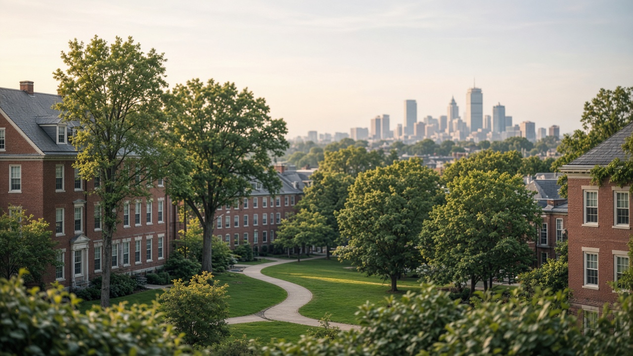 Boston campus greens, brick academic buildings, and soft skyline for Northeastern ABSN prerequisites